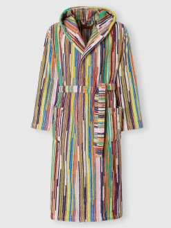 Melody bathrobe in cotton terry with vertical stripes