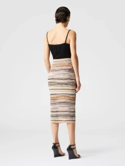 Midi skirt in lamé embossed viscose with wave pattern