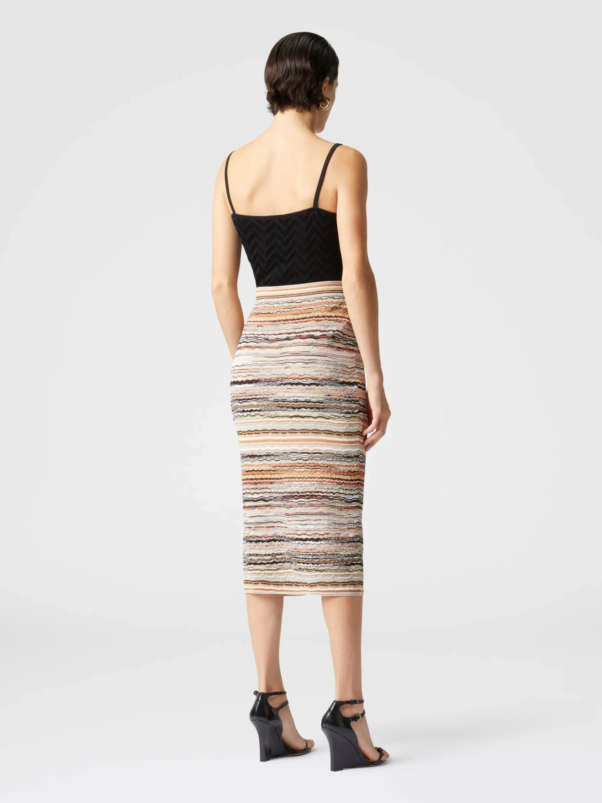 Midi skirt in lamé embossed viscose with wave pattern
