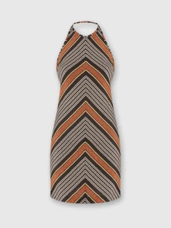 Mini-dress with lamé striped halter neckline