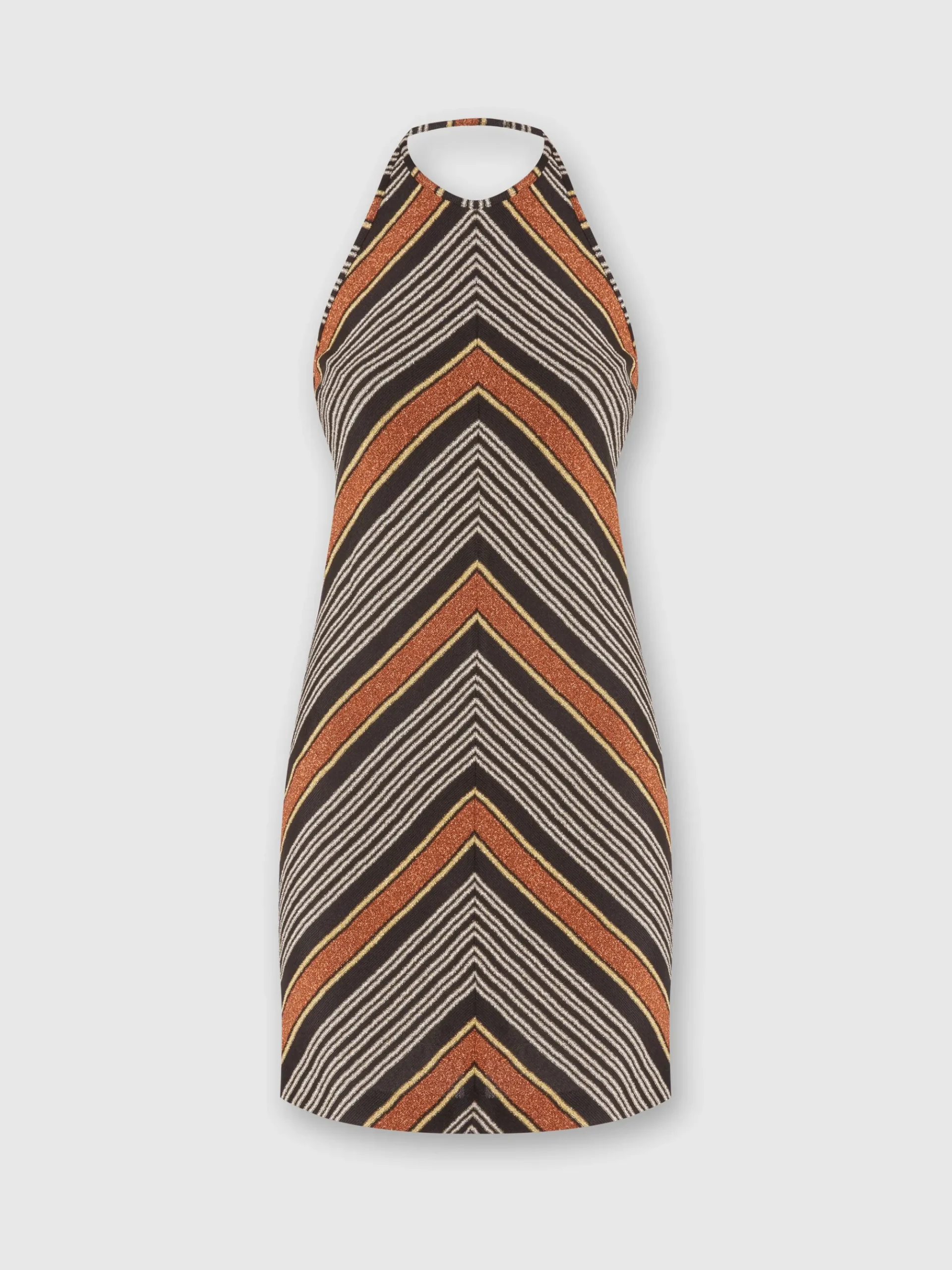 Mini-dress with lamé striped halter neckline