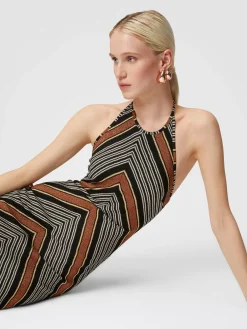 Mini-dress with lamé striped halter neckline