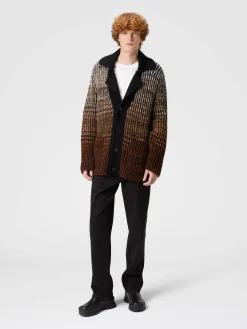 Mélange wool cardigan with contrasting piping