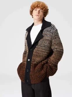 Mélange wool cardigan with contrasting piping
