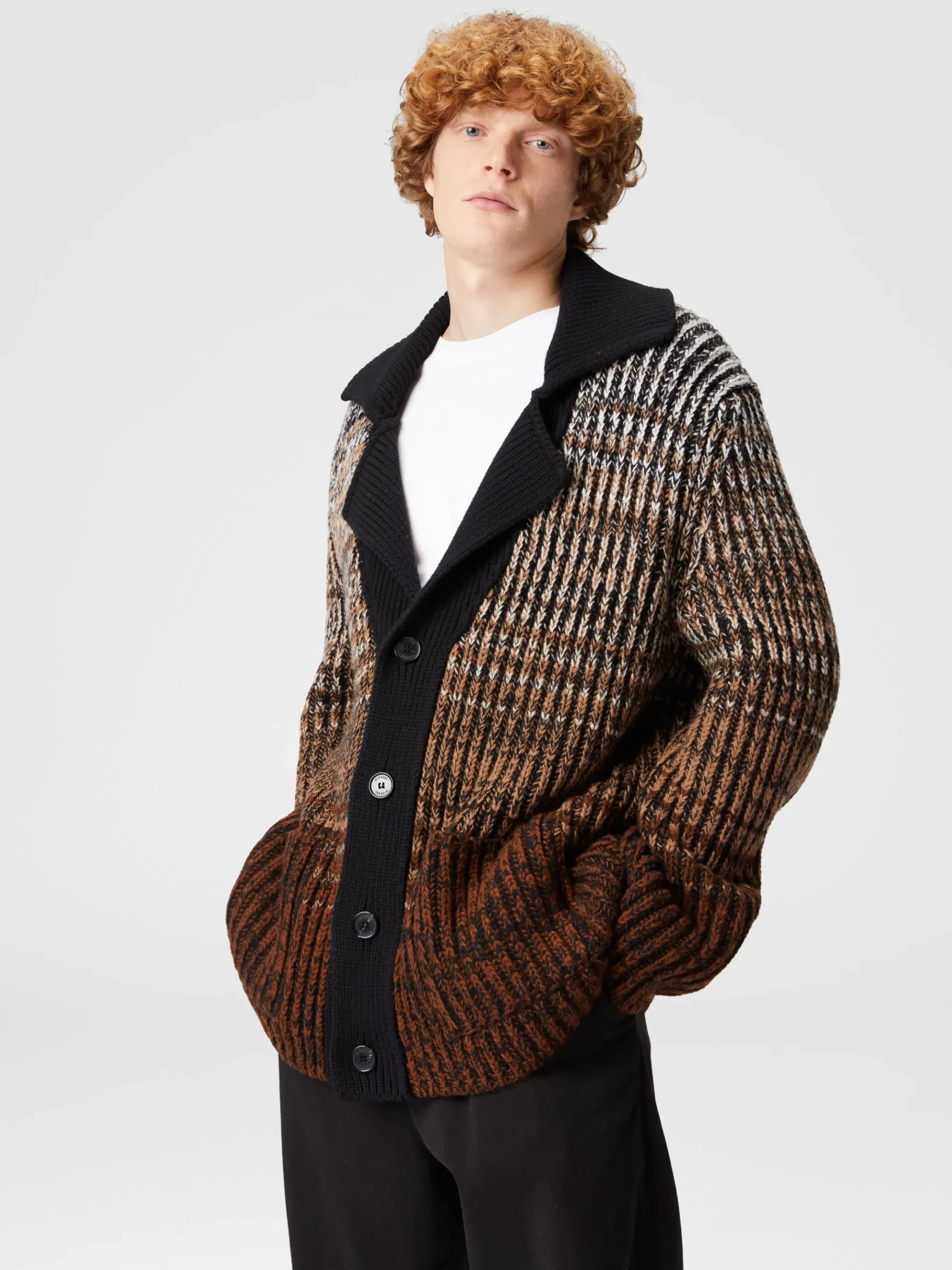 Mélange wool cardigan with contrasting piping
