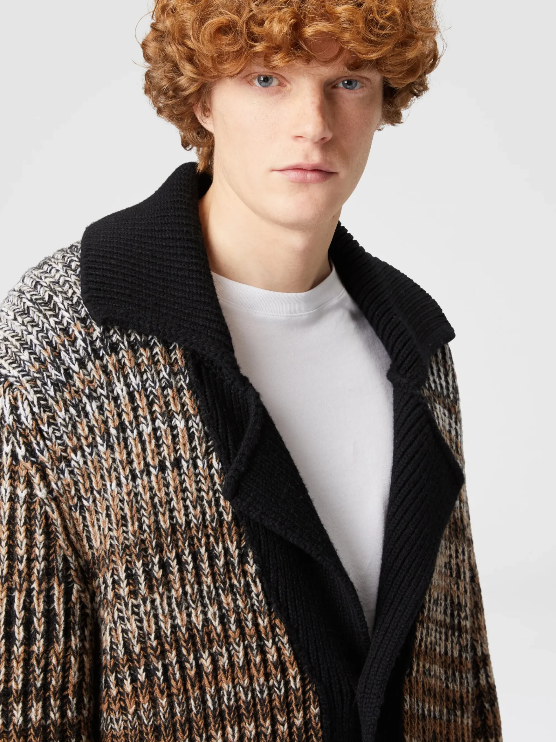 Mélange wool cardigan with contrasting piping