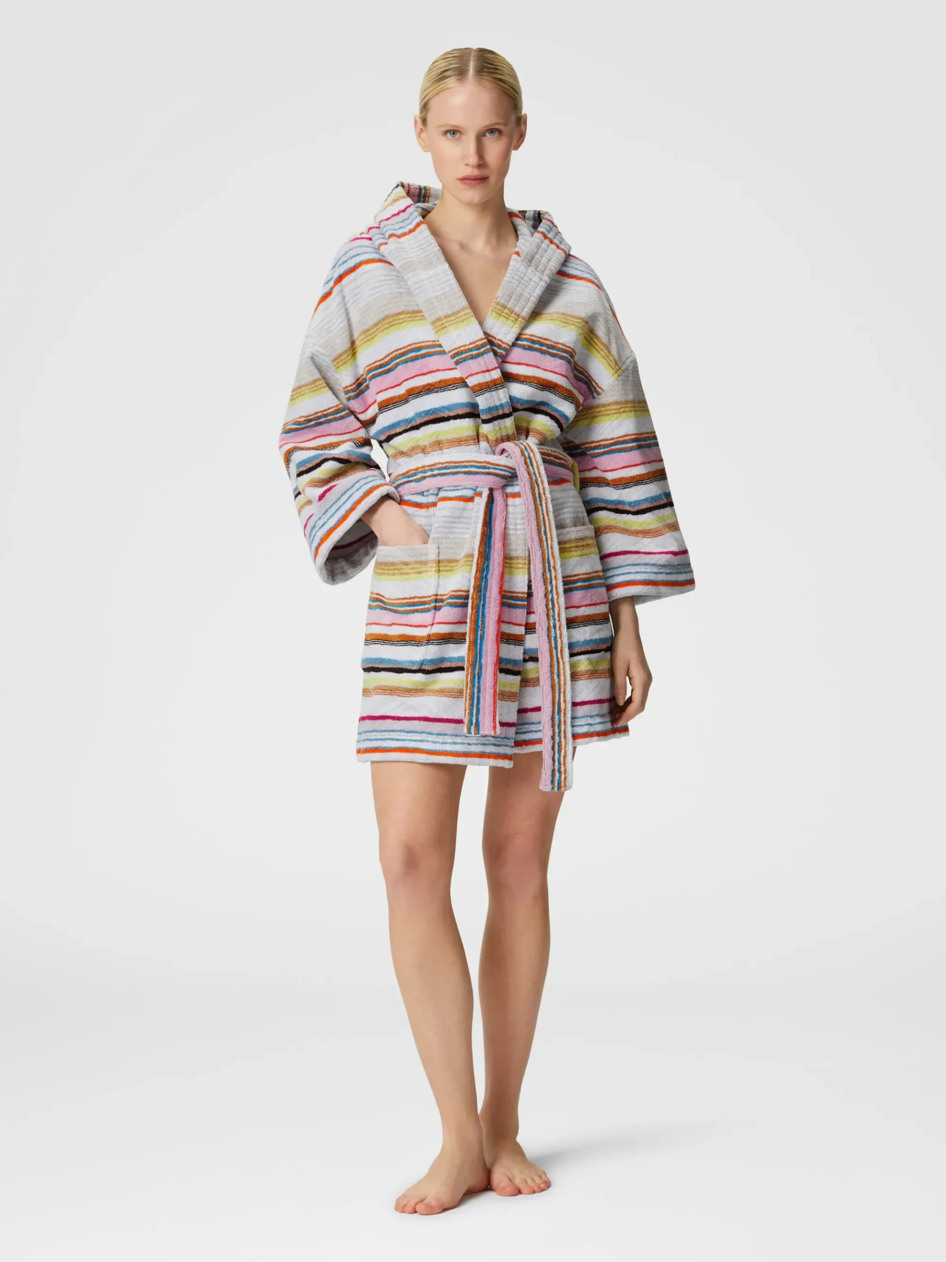 Moonshadow short cotton terry bathrobe with lurex