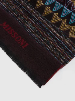 Multi-knit wool shawl with logo