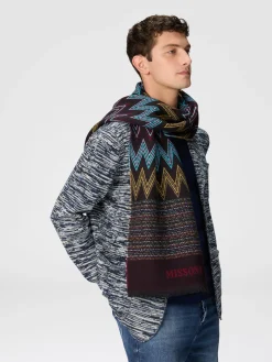 Multi-knit wool shawl with logo