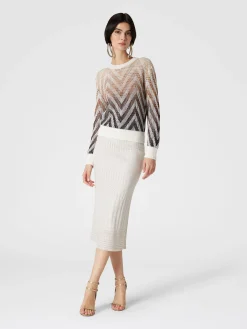 Multi-processed lamé viscose midi skirt