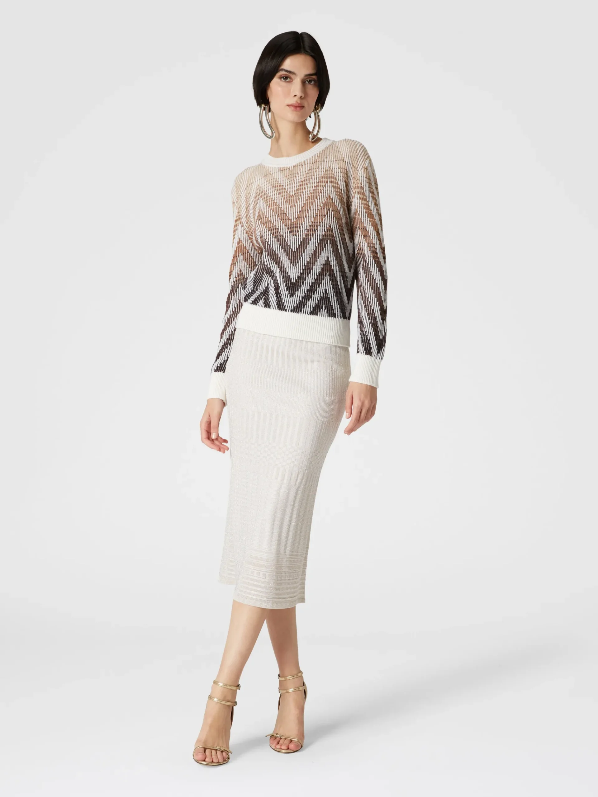 Multi-processed lamé viscose midi skirt