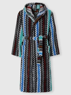 Neoclassic bathrobe in cotton terry with zigzag pattern