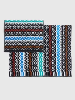 Neoclassic 2-piece bath towel set in cotton terry with zigzag pattern