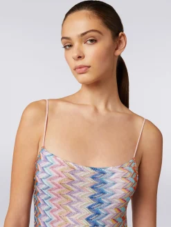One-piece lamé swimming costume with thin adjustable straps