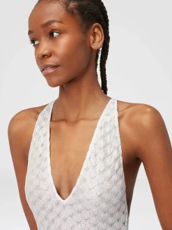 One-piece swimming costume in lace-effect viscose