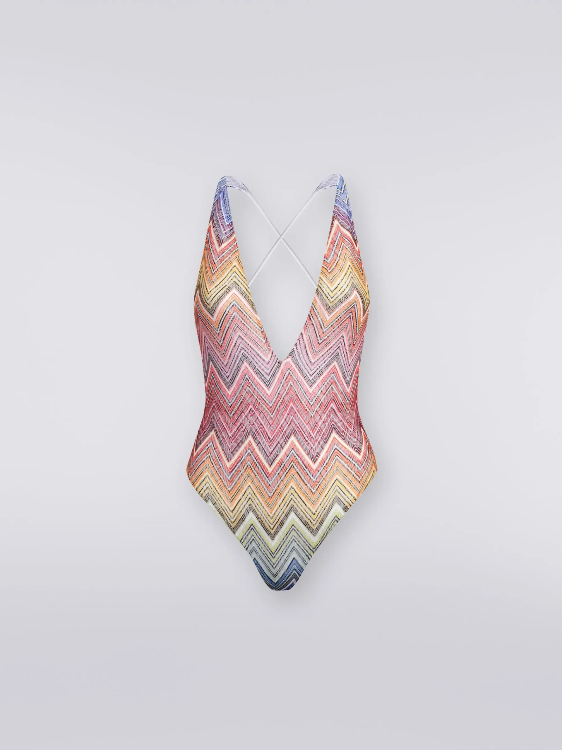 One-piece swimming costume in zigzag print fabric