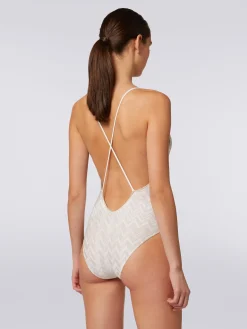 One-piece swimming costume with tone-on-tone lamé chevron