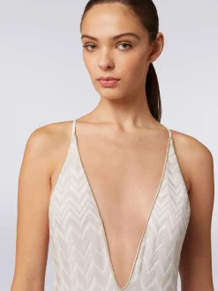 One-piece swimming costume with tone-on-tone lamé chevron