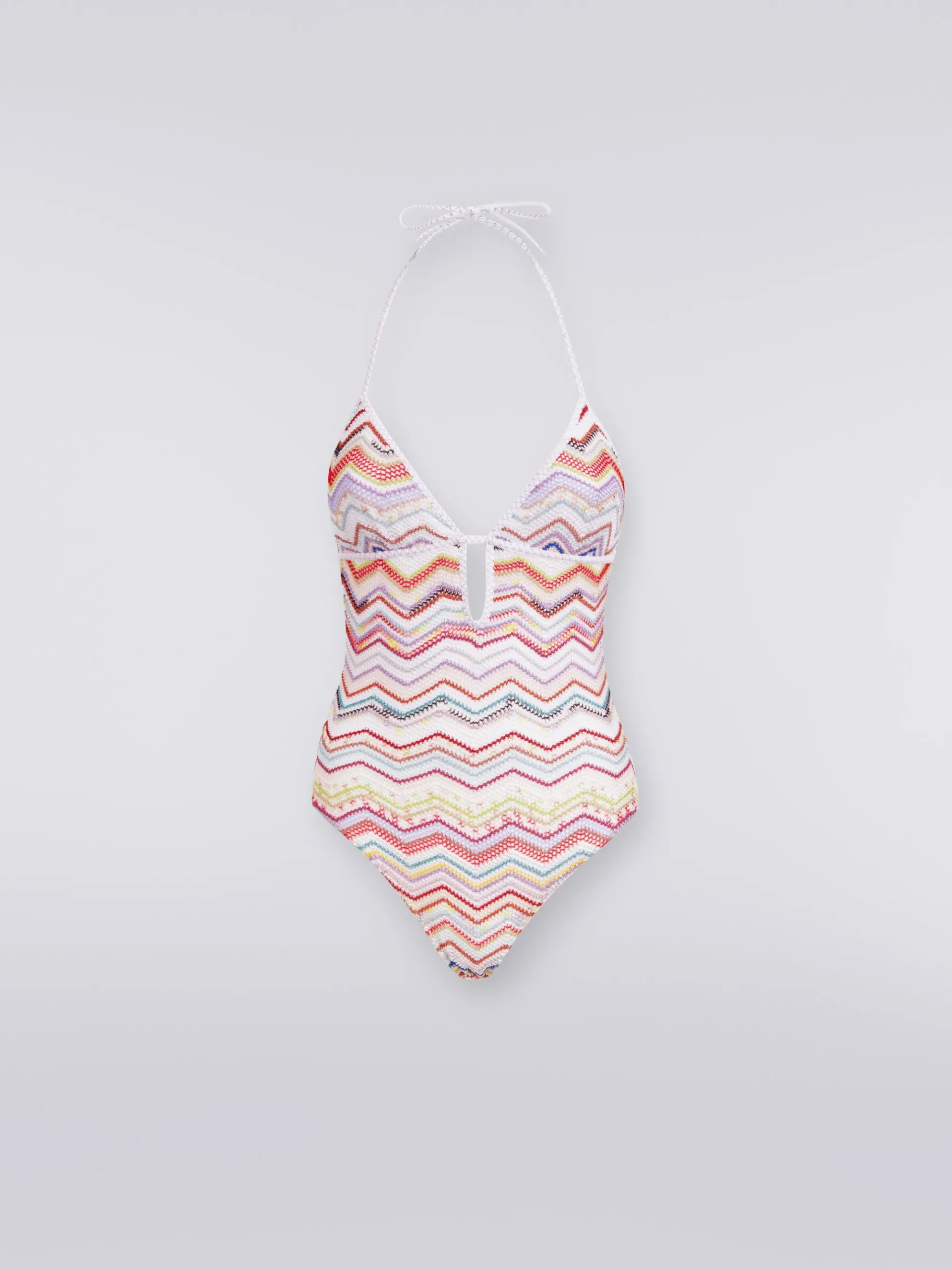 One-piece swimming costume in zigzag crochet with lurex