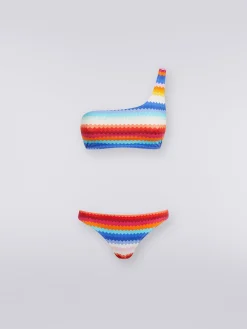 One-shoulder bikini in zigzag print stretch nylon