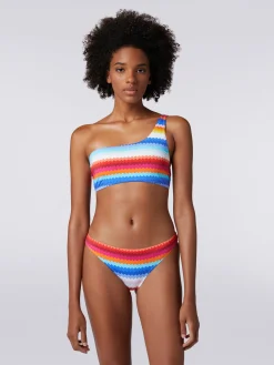 One-shoulder bikini in zigzag print stretch nylon