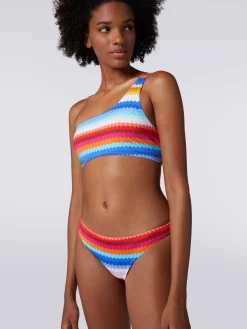 One-shoulder bikini in zigzag print stretch nylon