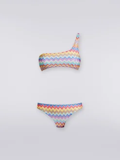One-shoulder bikini with zigzag print