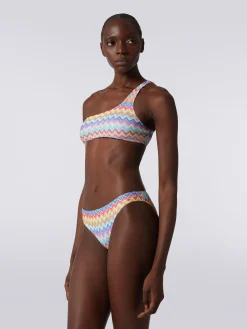 One-shoulder bikini with zigzag print