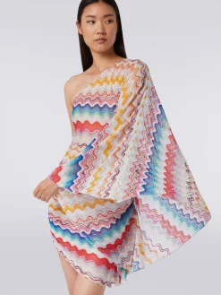 One-shoulder cover up dress in wave motif crochet