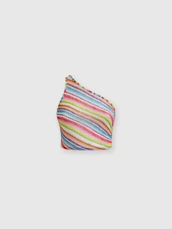 One-shoulder crop top with side gathering