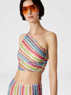 One-shoulder crop top with side gathering