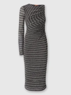 One-shoulder midi dress in lamé viscose