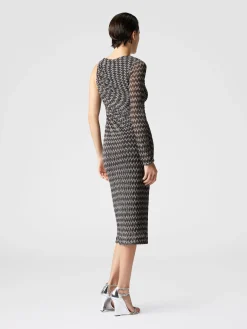 One-shoulder midi dress in lamé viscose
