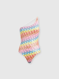One-shoulder swimsuit in coated lace