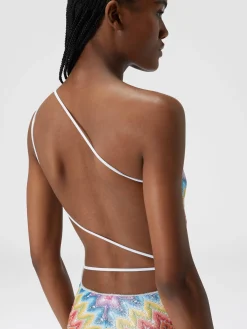 One-shoulder swimsuit in coated lace