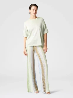 Oversized crewneck sweater in lamé viscose with whetstone sleeves