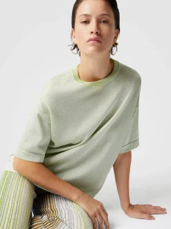 Oversized crewneck sweater in lamé viscose with whetstone sleeves