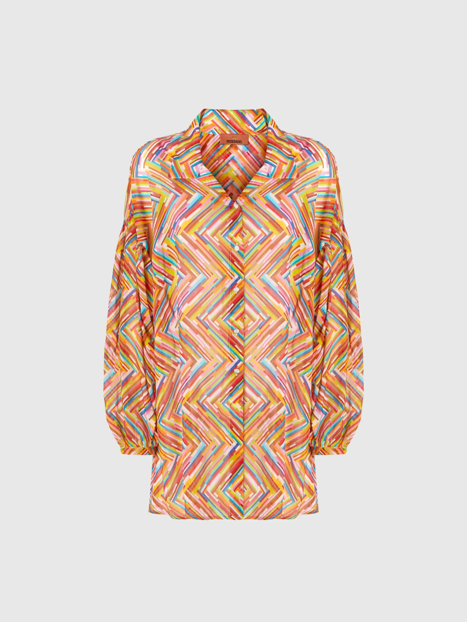 Oversized shirt in printed cotton and silk blend