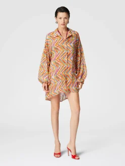 Oversized shirt in printed cotton and silk blend