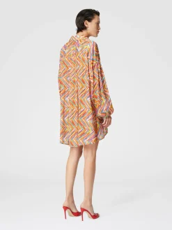 Oversized shirt in printed cotton and silk blend