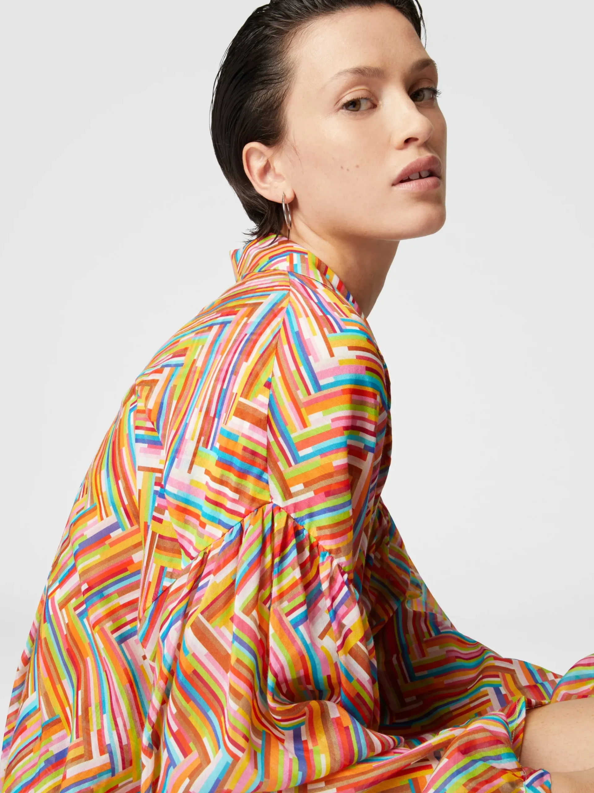 Oversized shirt in printed cotton and silk blend