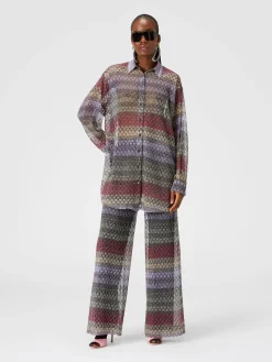 Oversized shirt with lamé lace pattern