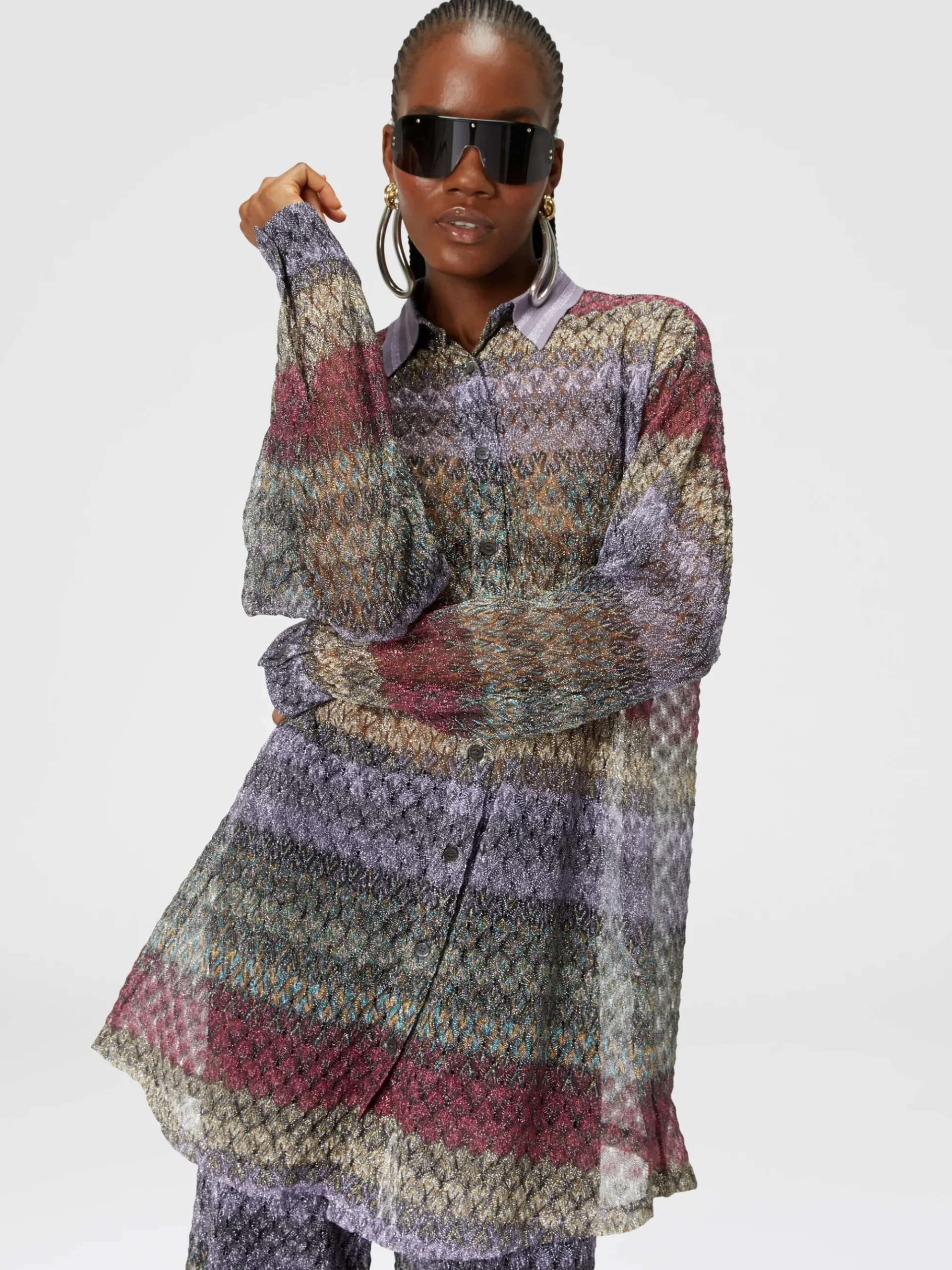 Oversized shirt with lamé lace pattern