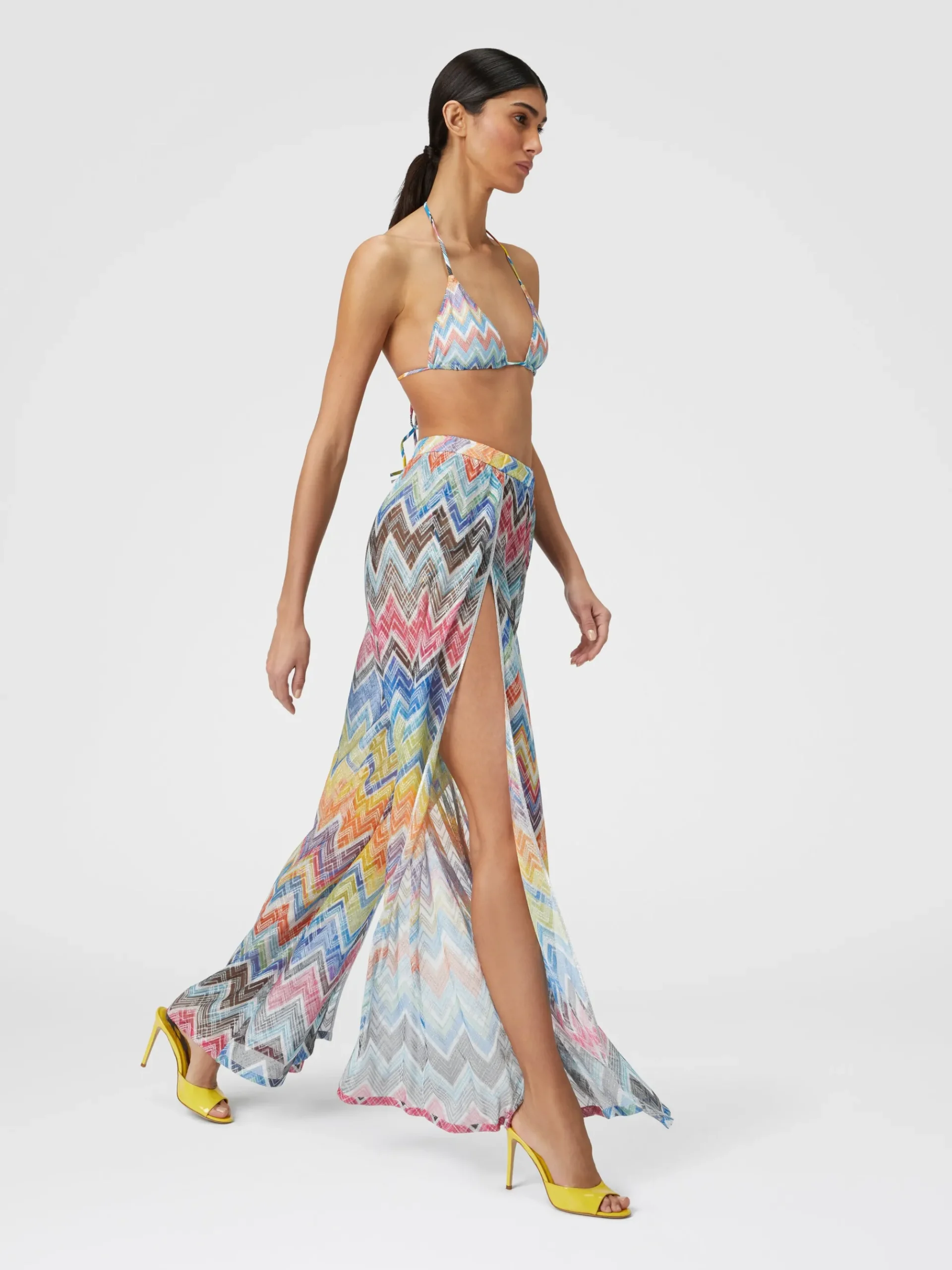 Palazzo trousers with zigzag print and lurex