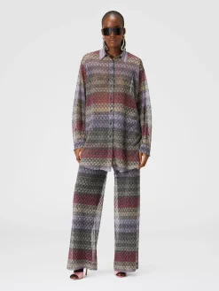 Palazzo-pants with lamé lace motif