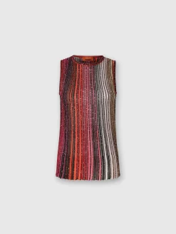 Partial striped sleeveless top with sequins