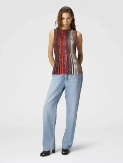 Partial striped sleeveless top with sequins