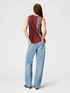 Partial striped sleeveless top with sequins