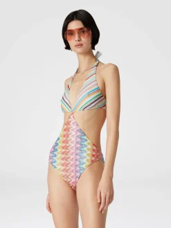 Patchwork one-piece swimsuit with cut-out details