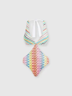 Patchwork one-piece swimsuit with cut-out details